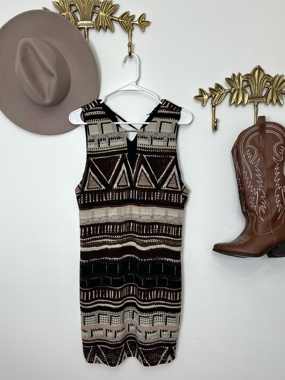 Aztec sleeveless dress with metal bar M/L